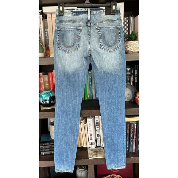 True Religion Casey Super Skinny Low Rise Distressed Gold Sequin Blue Jean 26 - Picture 5 of 11